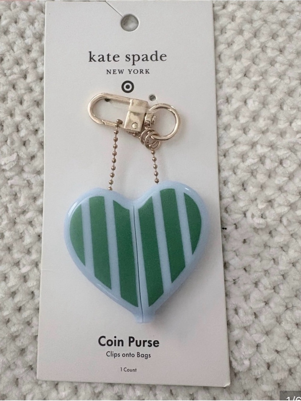 Kate Spade New York x Target Striped Heart Coin Purse Bag Charm Keychain